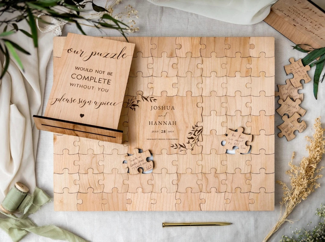 Wedding Guest Book Alternative Puzzle Guest Book, Custom Jigsaw Guestbook, Rustic Wedding Table Décor, Wood Guestbook