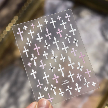 Gold Silver Metal Nail Stickers Dark Retro High-end Cross Nail Art Accessories Sticker Back Blue Nails 3D Decorations Decals 