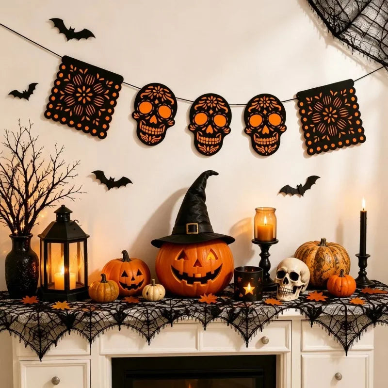 Halloween Felt Banner Garland Assorted Styles Hanging Bunting Flags for Party Home Wall Fireplace Mantel Decoration Supplies 