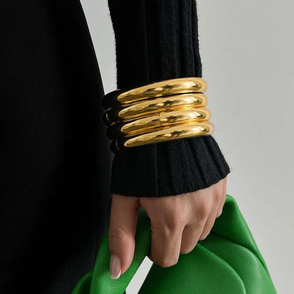 Vintage Punk Bracelets Set for Women Twist Texture Bangles Gold Silver Color Jewelry Statement Streetwear Goth