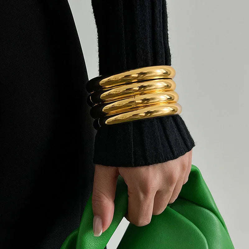 Vintage Punk Bracelets Set for Women Twist Texture Bangles Gold Silver Color Jewelry Statement Streetwear Goth - 1