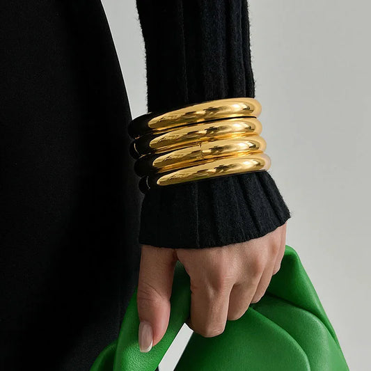 Vintage Punk Bracelets Set for Women Twist Texture Bangles Gold Silver Color Jewelry Statement Streetwear Goth