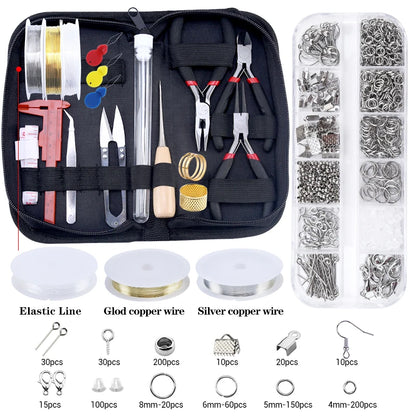 Jewelry Making Supplies Kit with Jewelry Tools Open Jump Rings Lobster Clasps Crimp Beads Earring Hooks Accessories for Jewel