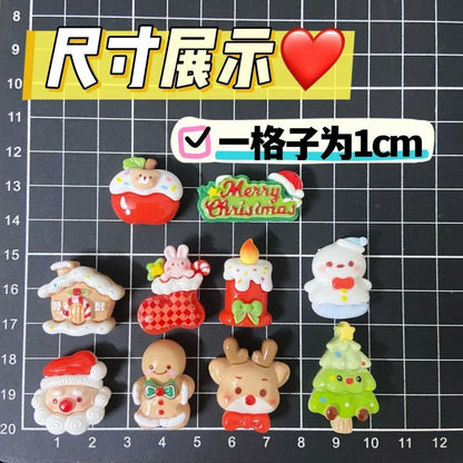 10pcs Christmas Fridge Magnet Apple Tree Santa Claus Bear Figurine Resin Refrigerator Fridge Magnet Kitchen Decor Accessories