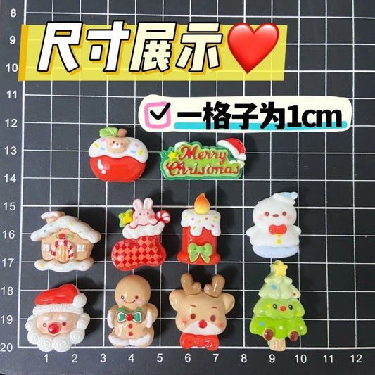 10pcs Christmas Fridge Magnet Apple Tree Santa Claus Bear Figurine Resin Refrigerator Fridge Magnet Kitchen Decor Accessories