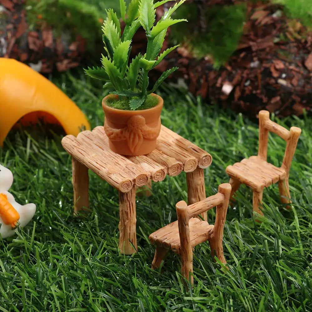3pcs Table Chairs Miniature Set Mini Fairy Garden Furniture Ornaments Kit for Dollhouse Accessories Home Micro Landscape