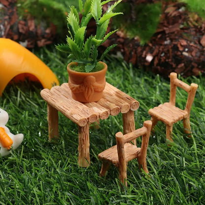 3pcs Table Chairs Miniature Set Mini Fairy Garden Furniture Ornaments Kit for Dollhouse Accessories Home Micro Landscape