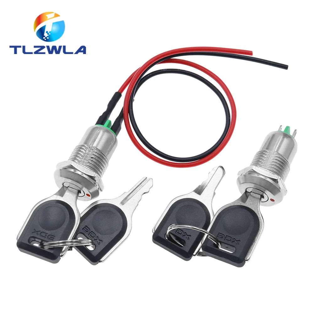 1PCS 12mm Zinc Alloy Electronic Key Switch With 2 Keys ON OFF Phone Lock Security Power Button Tubular Terminals 2 Position 1