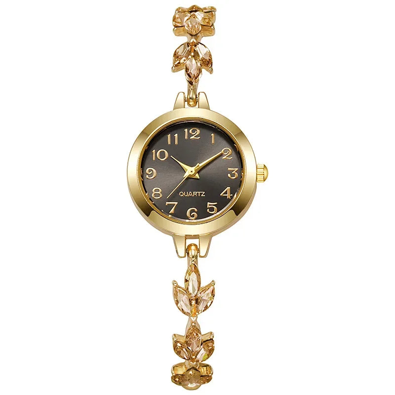 Elegant Women Watches Luxury Rhinestone Bracelet Bracelet Quartz Watch Reloj Mujer Girls Clock Gift（Without Box） - Gold Black