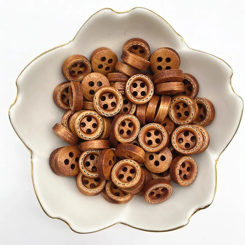 50pcs 10mm 4hole Mini Color Kids Buttons Wood Buttons Clothing Wedding Decoration Sewing Accessories - 56