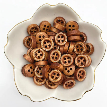 50pcs 10mm 4hole Mini Color Kids Buttons Wood Buttons Clothing Wedding Decoration Sewing Accessories - 56
