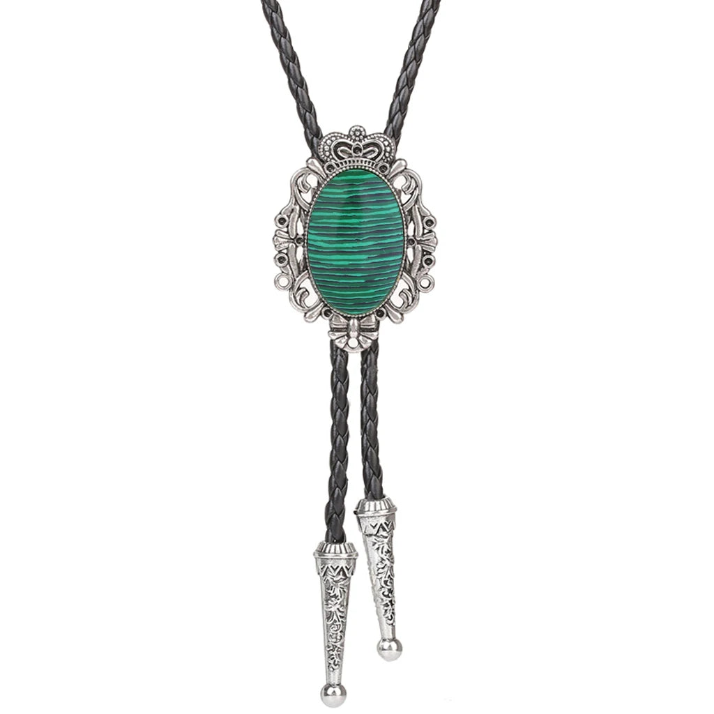 Bolo Tie Western Cowboy Opal Rodeo Leather Necktie - 21