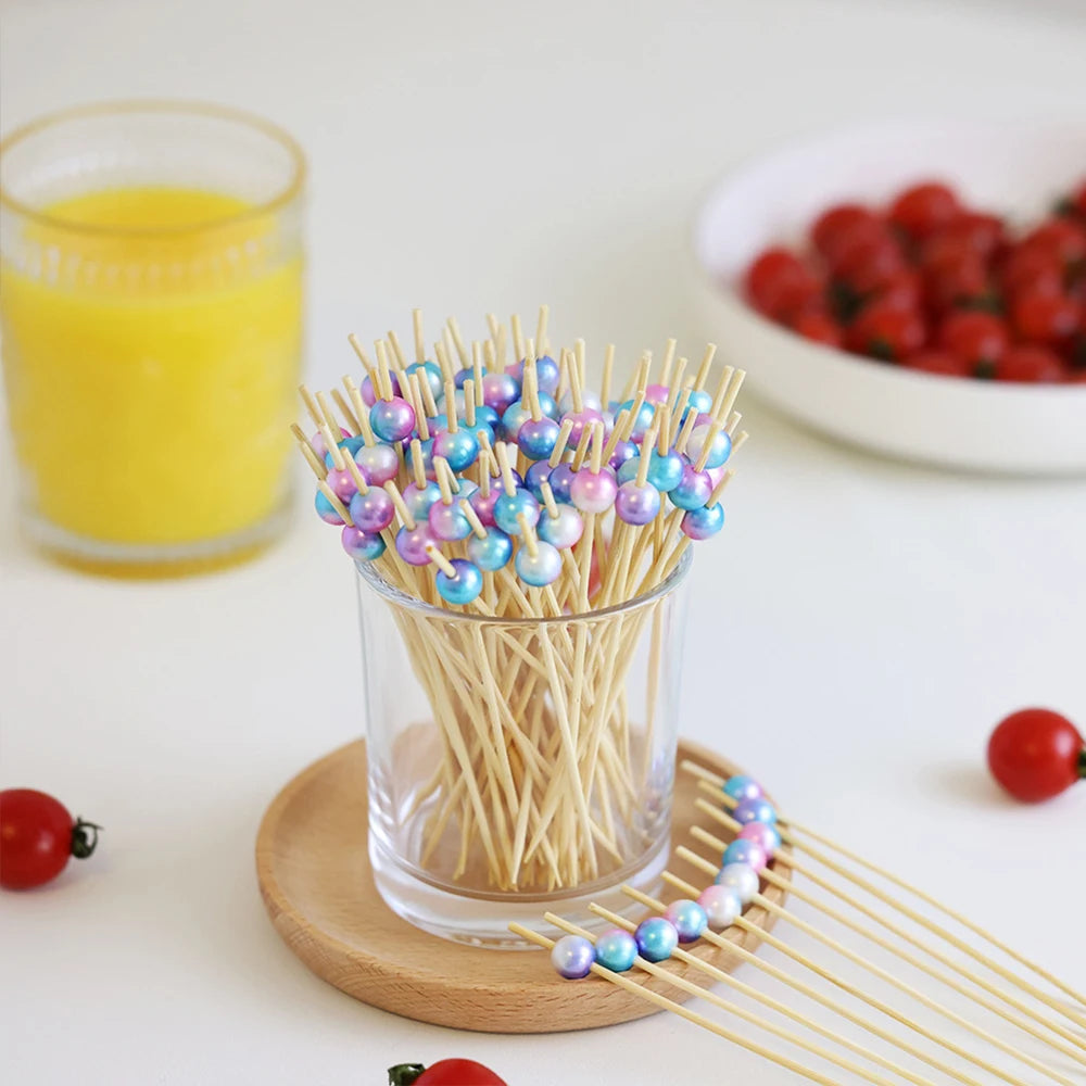 100pcs /50pcs Bamboo Fruit Fork Cocktail Prikker Skewers Disposable Fruit Fork Cocktail Prikkers Forks Food Picks Wedding Par
