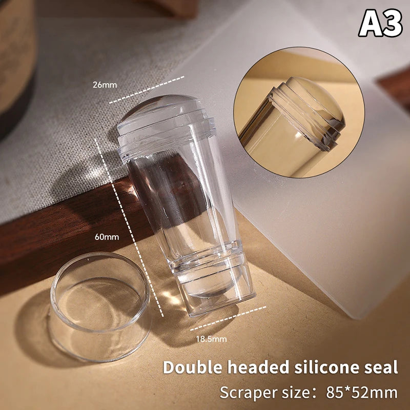 Silicone Transparent Nail Art Stamping Kit French For Manicure Plate Stamp Polish Stencil Template Seal Stamper Scraper - A3
