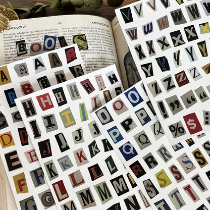 181 PCS Vintage Alphabet Letter Stickers Suitable for Scrapbooking, Journals, Planners - 4 Sheets with A-Z Letters