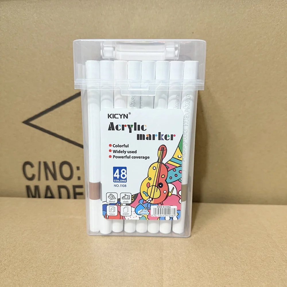 Water-Washable, Non-Bleeding, Layerable Acrylic Markers for Primary School Students - Waterproof, Bucket-Packed Colored Pens