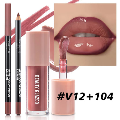 2pcs/Set Velvet Texture Lip Makeup,Matte Effect, Red, Brown Colors, Create a Moisturizing and Natural Lip Makeup - V12 104
