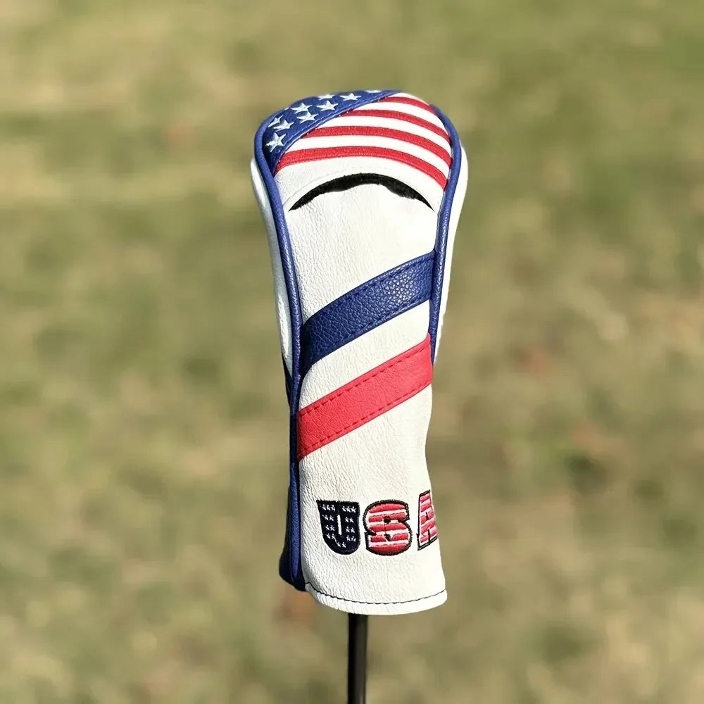 Patriotic Golf Club Head Cover Set - Protect Your Clubs With Durable PU Leather And Vibrant American Flag Design - A- Hybrids