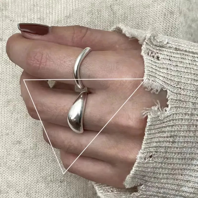 VENTFILLE 925 Sterling Silver Rings INS Fashion Hip Hop Vintage Couples Hollow Lines Punk Thai Silver Party Adjustable Jewelr