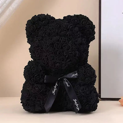 25cm Artificial Teddy Rose Flower Bear with Box Romantic Valentines Day Gift Girlfriend Women Anniversary Wedding Party Suppl