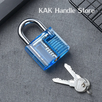 KAK Transparent Practice Padlock with Keys 80x50mm DIY Visible Lock Pick Tools Cutaway Practice Padlock Training Locksmith To