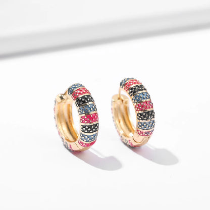 Vintage Enamel Flowers Cute Huggies Hoop Earrings for Women Classic Colorful Engraved Round Circle Ear Buckle Retro Brincos