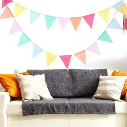 Multicolor Triangles Flags Burlap Linen Banner Pennant for Happy Birthday Party Wedding Decoration Candy Bar Hanging Flags