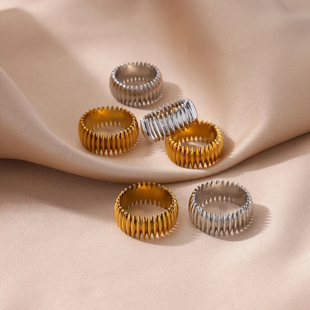 Gothic Stripe Rings for Women Stainless Steel Gold Color Ring Vintage Couple Band Aesthetic Jewelry Finger Accessories anillo