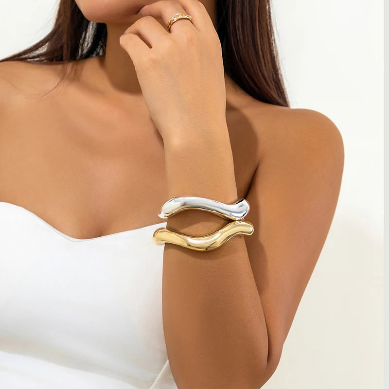 Trendy Big Cuff Bangles Bracelets Women Vintage Statement Plastic Geometric Open Bangle Hip Hop Punk Gold Silver Color Jewelr