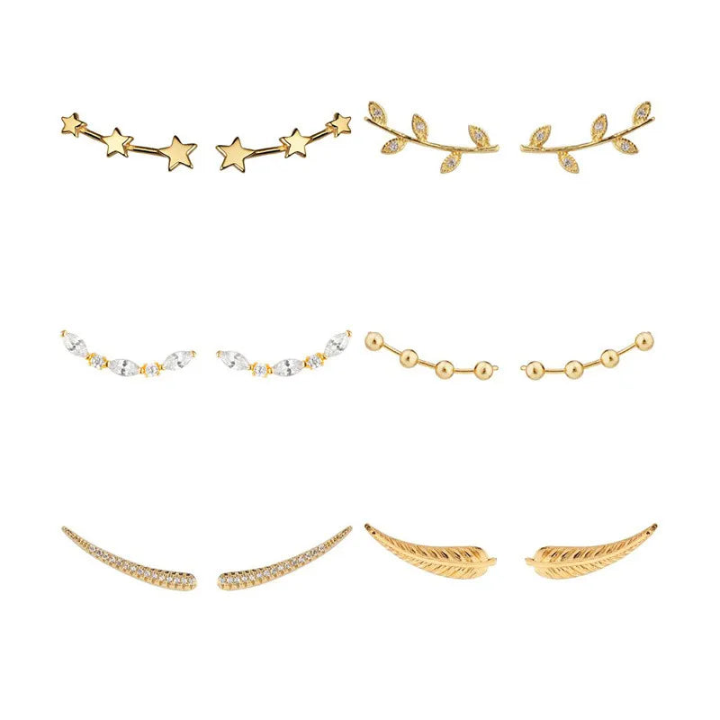 2021 gold-plated Ear Jackets Climbers Clip Earrings For Women CZ Zircon Stud Earring Earcuffs Men Jewelry