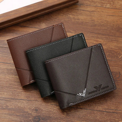 Lychee Texture Leather Card Clip Short Men'S Coin Purse Wallet Business-Style Cash Money Purse Multi Patchwork Card Slot Hold