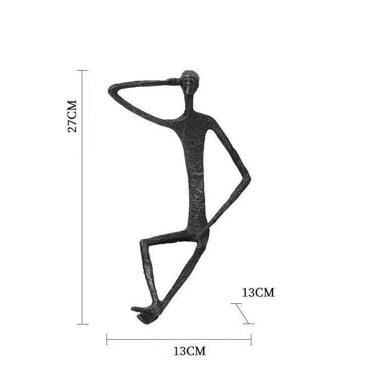 Modern Abstract Thin Metal Figure Sculpture Set, Sitting Thinker Figurine, Vintage Iron Art Statue for Home Office Desktop De