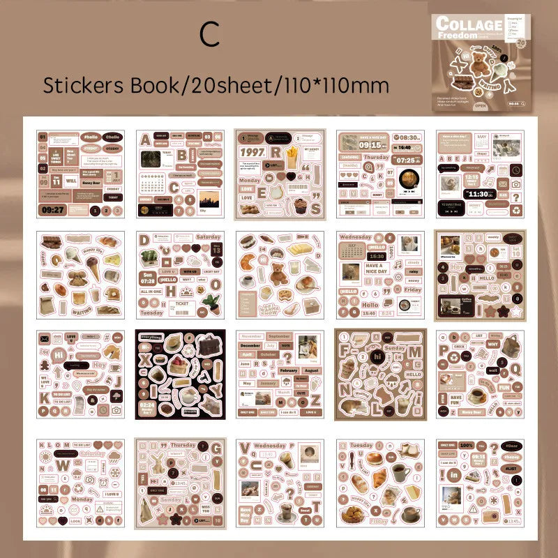 Journamm 20 Pcs Cartoon Collage Sticker Book DIY Scrapbooking Collage Junk Journal Vintage Decor Stationery Suppliesjavascrip
