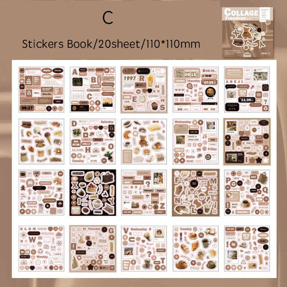 Journamm 20 Pcs Cartoon Collage Sticker Book DIY Scrapbooking Collage Junk Journal Vintage Decor Stationery Suppliesjavascrip