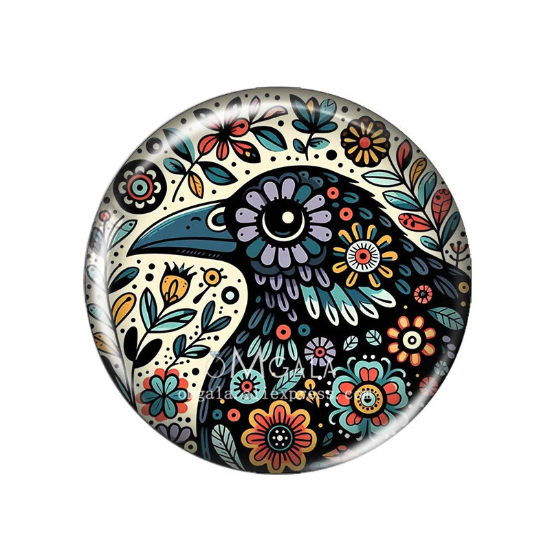 Folk Art Animals with Flower 10pcs Mixed 12mm/14mm/18mm/20mm/25mm/30mm Round photo glass cabochon demo flat back Making findi