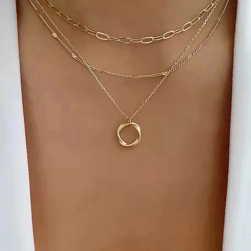 Vintage Bohemian Multilayer Minimalist Necklace for Women Stick Pendant Link Chain Necklace Collarbone Collares Fashion Jewel