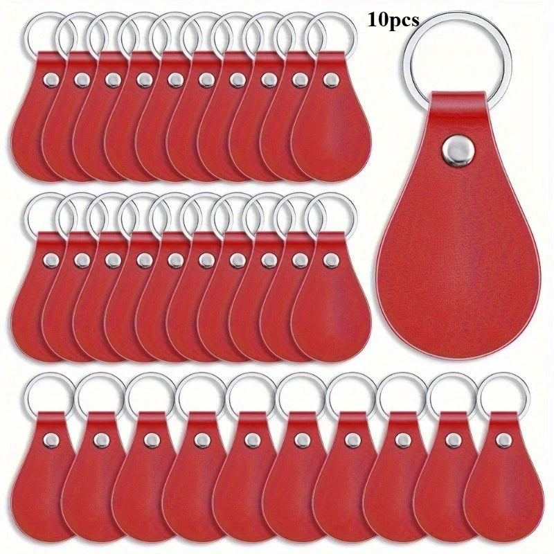 10pcs PU Leather Key Fob Blanks Kit, Simple Style Laser Engraving Keychains, For Gifts & Crafting - RED
