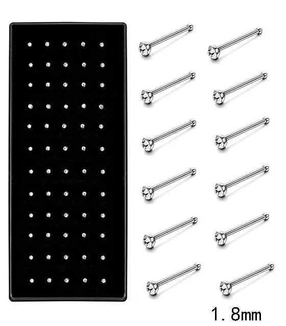 Fashion Crystal Stainless Steel Nose Stud Piercing for Women Hypoallergenic 1.8mm Nose Ring Straight/L/Screw Shaped Body Jewe