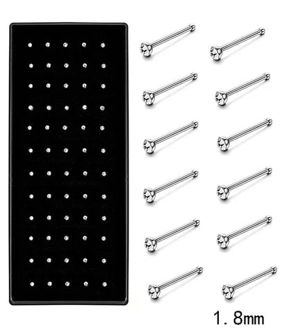 Fashion Crystal Stainless Steel Nose Stud Piercing for Women Hypoallergenic 1.8mm Nose Ring Straight/L/Screw Shaped Body Jewe