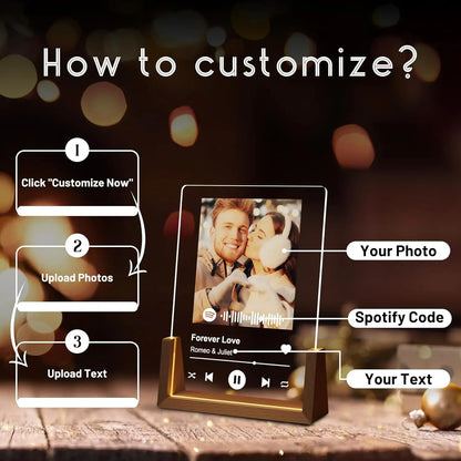 Customized Spotify Music Plaque Gifts For Anniversary Valentine Day Personalized Acrylic Photo Frame Lamp Copule Romantic Gif