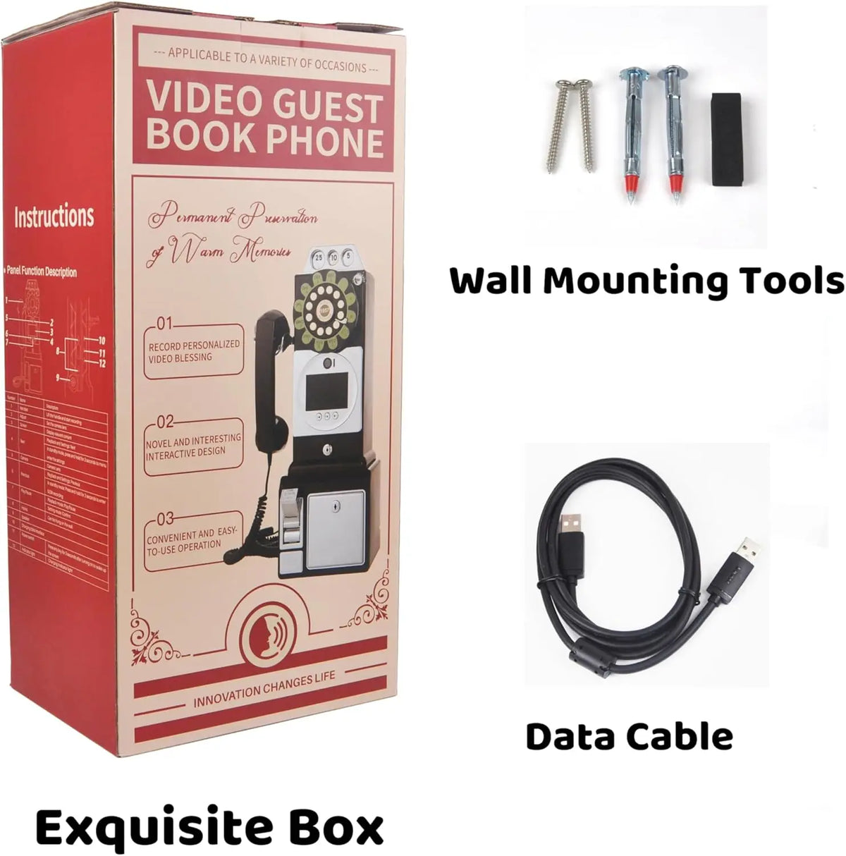 Retro Audio Video Guestbook Wedding Video Message Telephone Guest Video Signature Register Birthday Party Blessing Video Reco