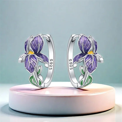 925 Sterling Silver Flower and Plant Series Purple Iris Earrings Exquisite Wedding Party Gifts for Ladies Jewelry Fashion Gif