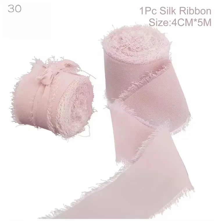 5m/Roll Frayed Silk Ribbon Edged Wrinkle Chiffon Handmade Ripped Wedding Party Flower Bouquet Gift Packing Decorations DIY Cr