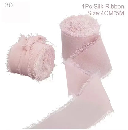 5m/Roll Frayed Silk Ribbon Edged Wrinkle Chiffon Handmade Ripped Wedding Party Flower Bouquet Gift Packing Decorations DIY Cr