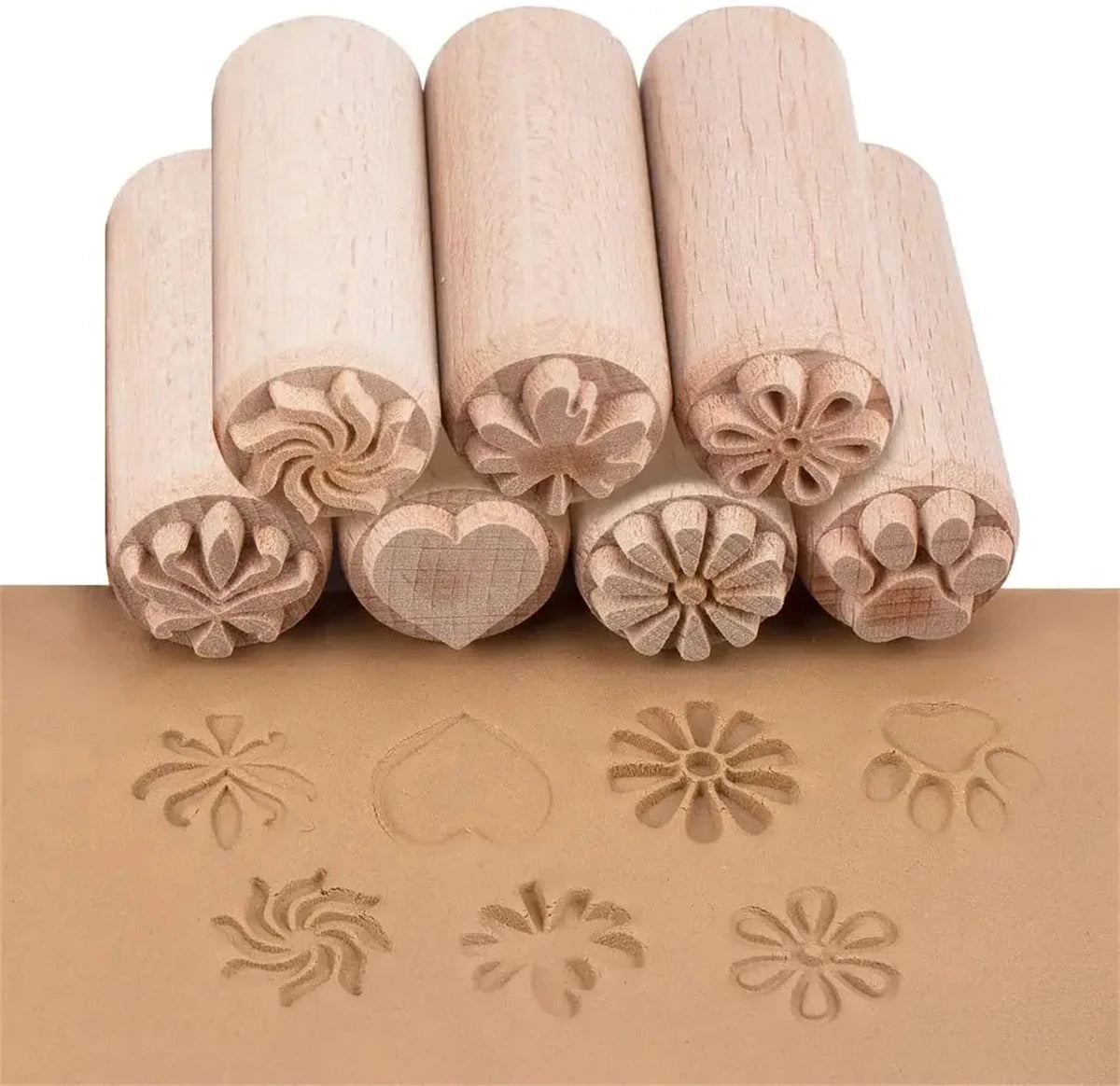 9 Patterns Wood Stamps DIY Wooden Clay Seal Set Round Pottery Tool Moon Cake Mantou Pasta Kitchen Food Seal Homemaking Tool 1