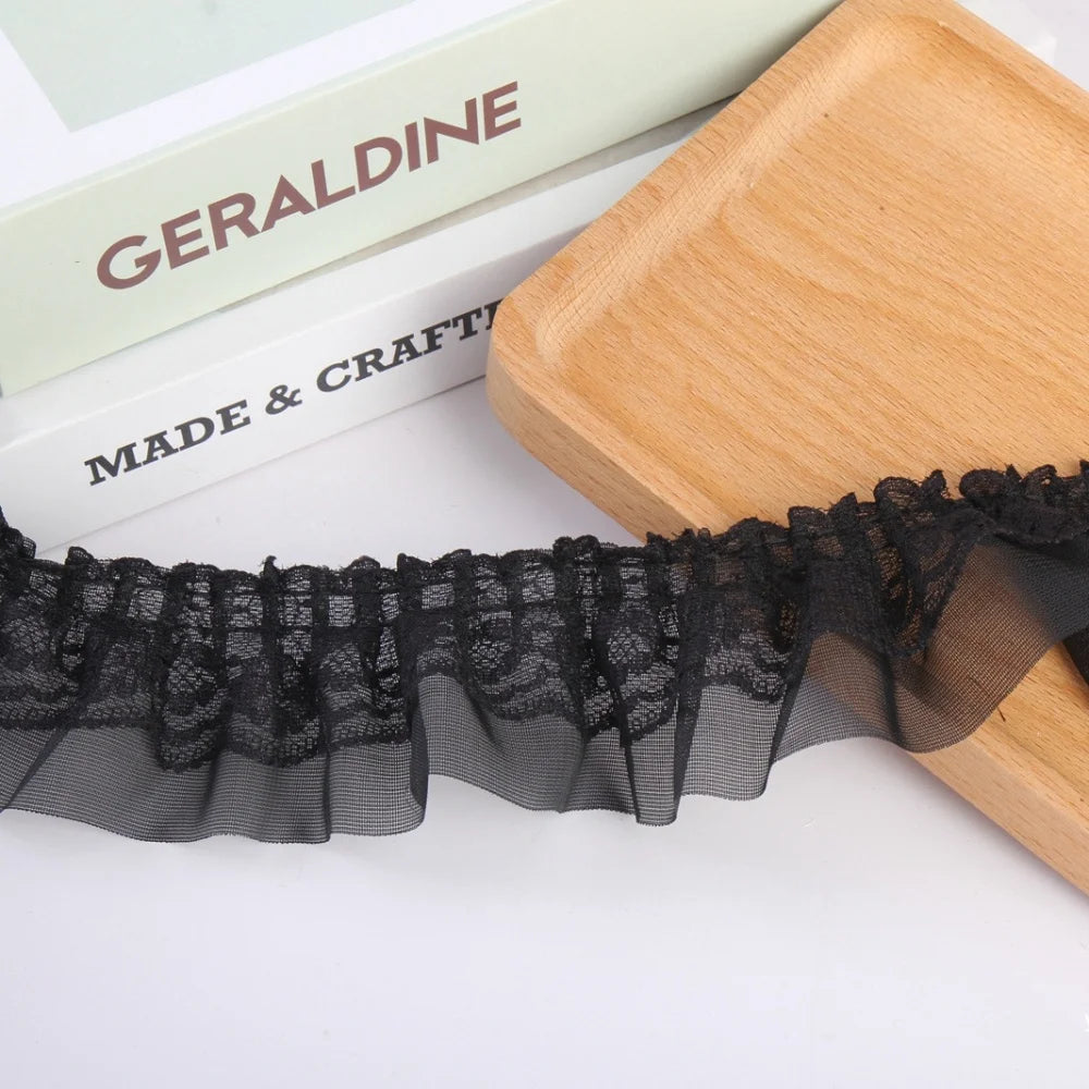 2yards 5cm Double-Layer Pleated Chiffon Lace Trim Clothing Wedding Accessories Decor Ribbon DIY Handmade Sewing Lace Trimming
