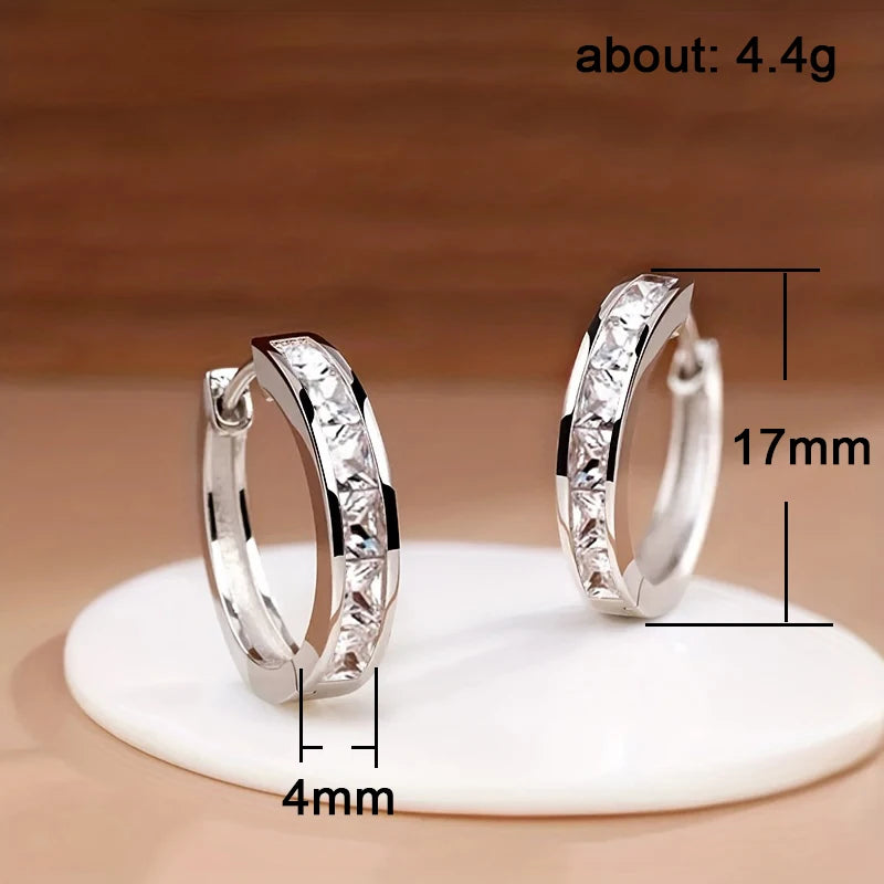 Huitan Classic Design Women Hoop Earrings Full with Princess Square CZ Simple and Elegant Female Accessories Versatile Jewelr