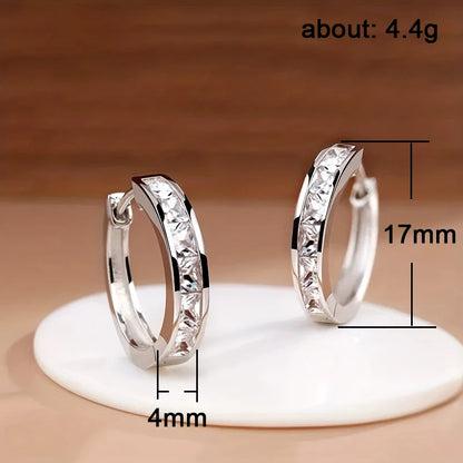 Huitan Classic Design Women Hoop Earrings Full with Princess Square CZ Simple and Elegant Female Accessories Versatile Jewelr