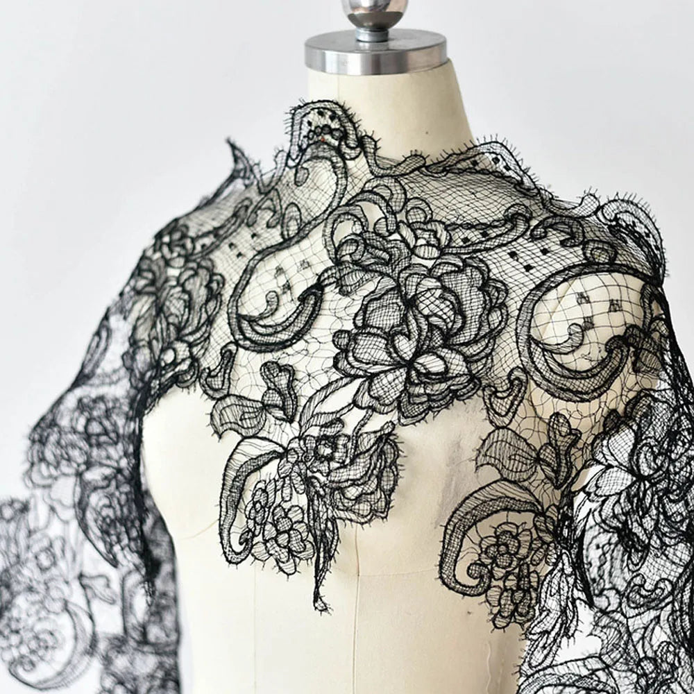 1Yard Hollow Embroidery Lace Trim, Wedding Dress Lace Fabric Decoration Accessories Eyelash Dress Lace 28CM Wide - Black