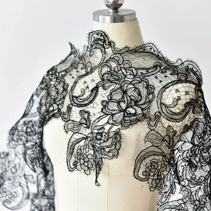 1Yard Hollow Embroidery Lace Trim, Wedding Dress Lace Fabric Decoration Accessories Eyelash Dress Lace 28CM Wide - Black